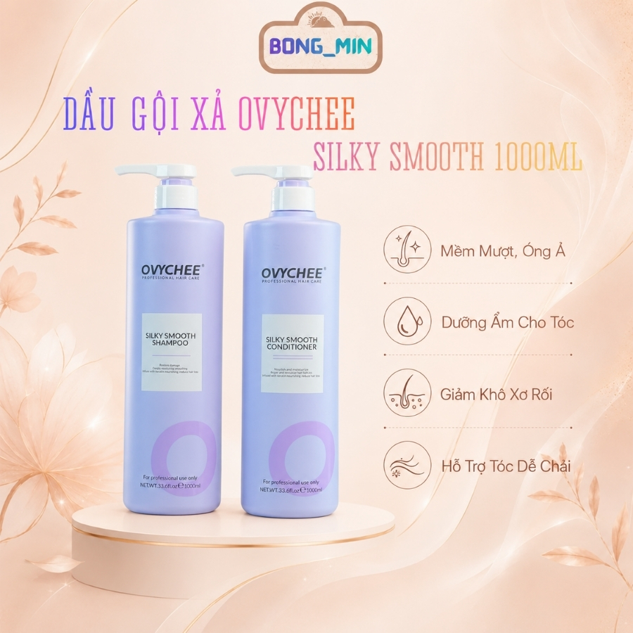 Dầu gội xả OVYCHEE SILKY SMOOTH 1000ml hỗ trợ phục hồi tóc, dưỡng ẩm sâu, giảm rụng, giảm dầu