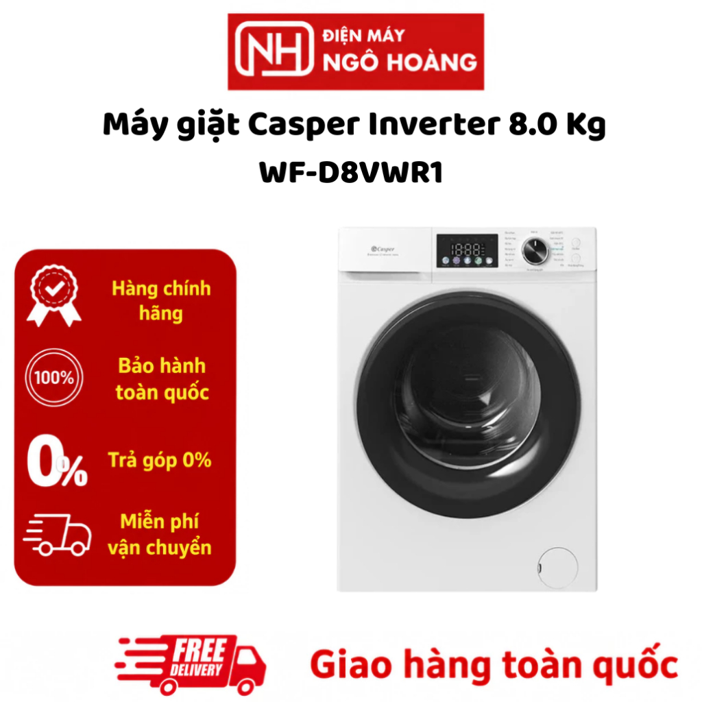 WF-D8VWR1 - Máy Giặt Casper Inverter 8 Kg WF-D8VWR1 Cửa Trước Chính Hãng