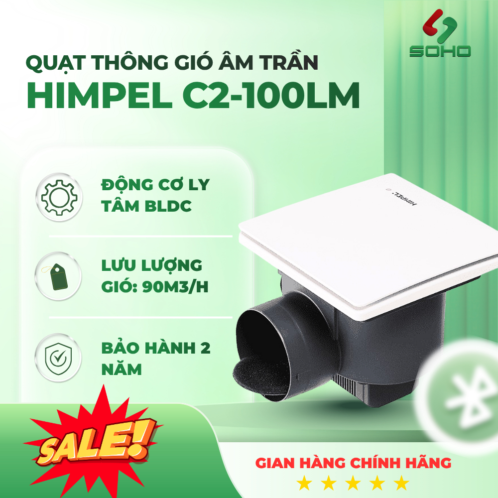 Quạt Thông Gió Âm Trần Himpel C2-100 nhập khẩu Hàn Quốc chạy êm, chính hãng bảo hành 2 năm