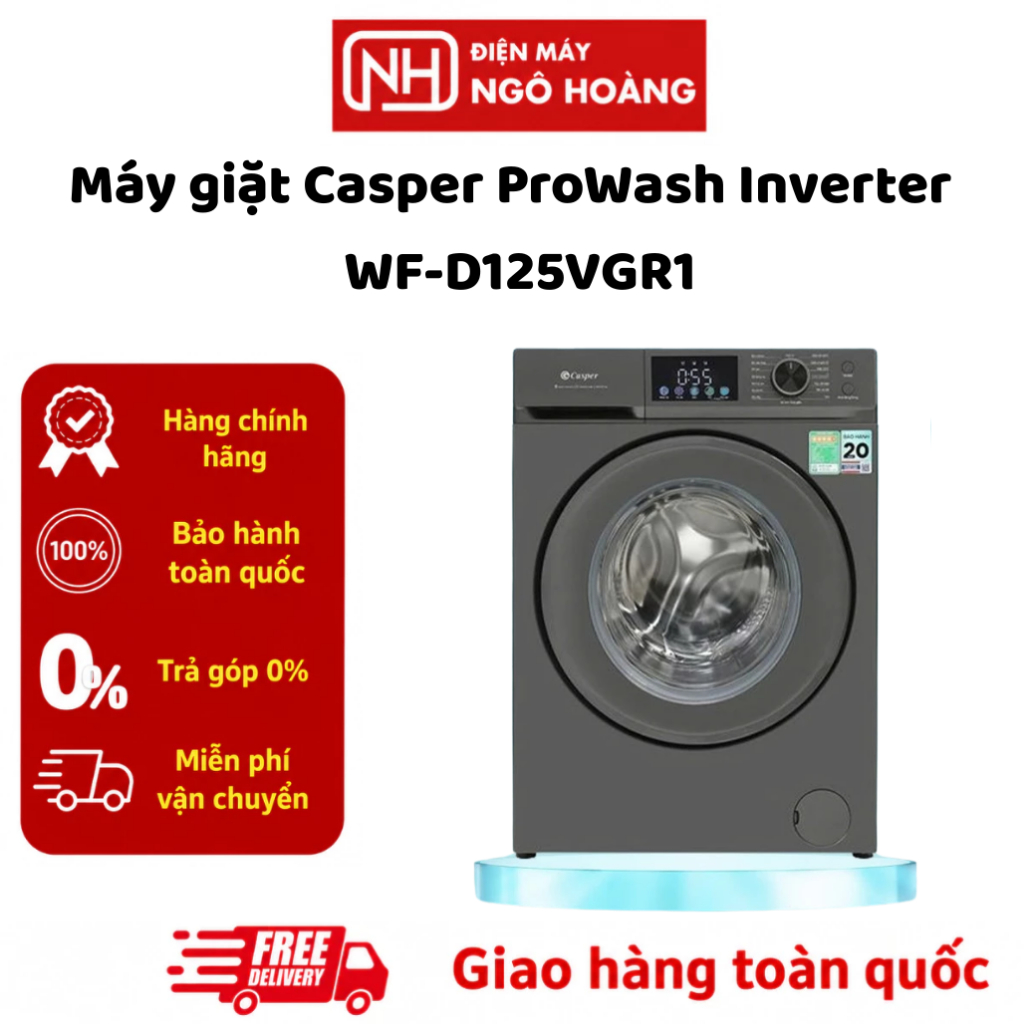 WF-D125VGR1 Máy Giặt Casper ProWash Inverter 12.5kg WF-D125VGR1 Cửa Ngang AI Smart SteamWash Chính H