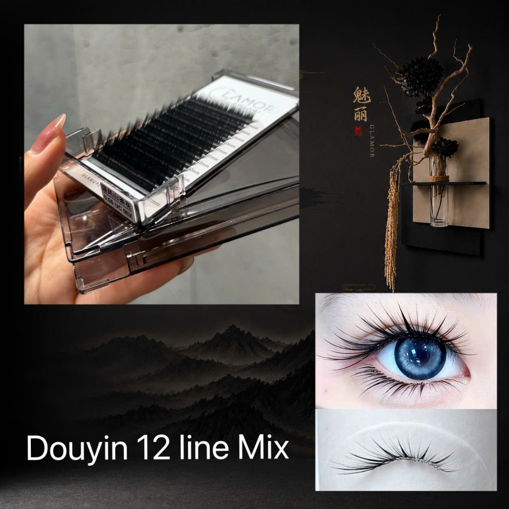 Mi Douyin Trung Hoa Glamor Vip siêu mềm siêu bền. Độ dày 0.05 & 0.07. Mix size 9-15mm. Độ cong J,C,C