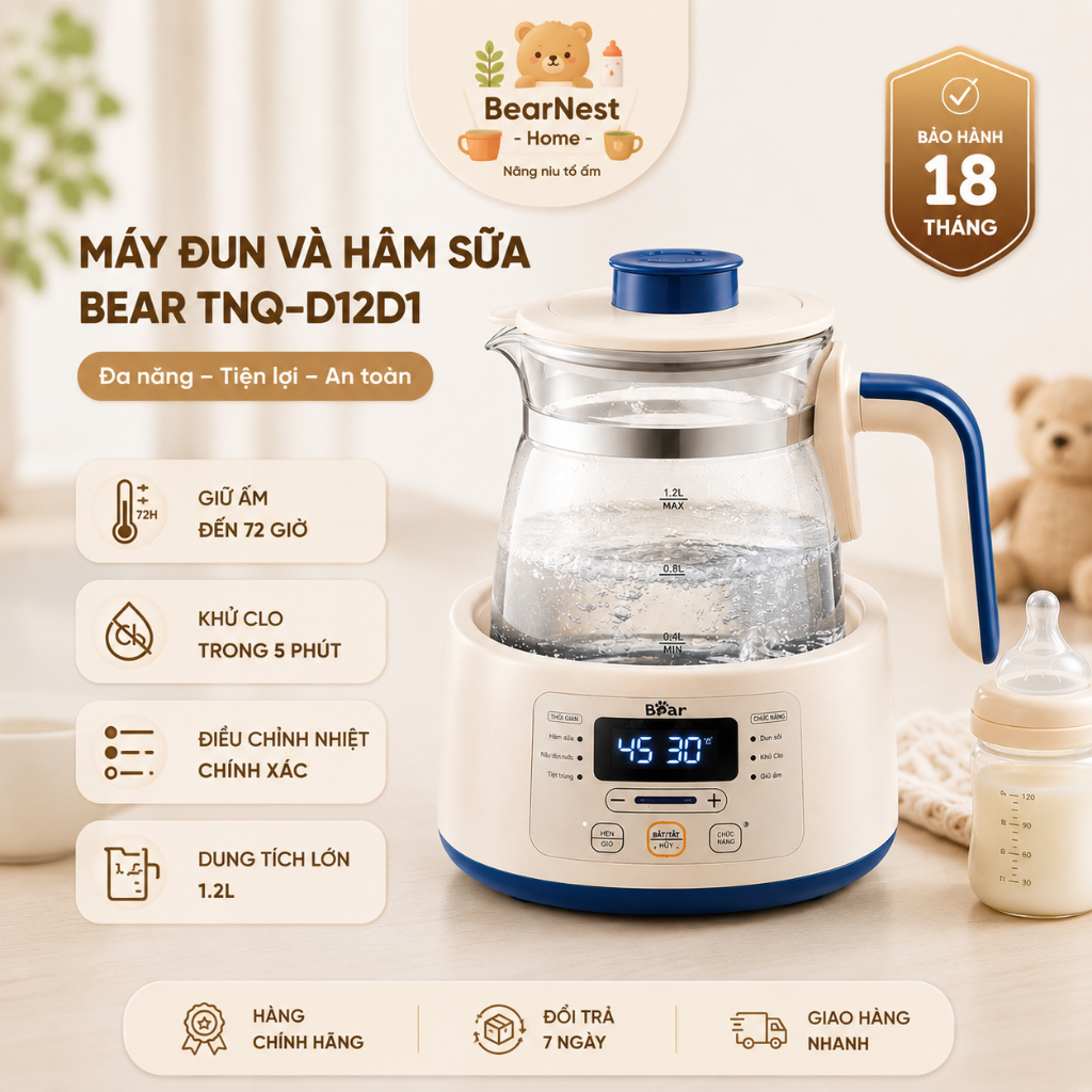 Máy hâm sữa Bear TNQ-D12D1 giữ nhiệt ổn định hâm sữa nhanh an toàn cho bé