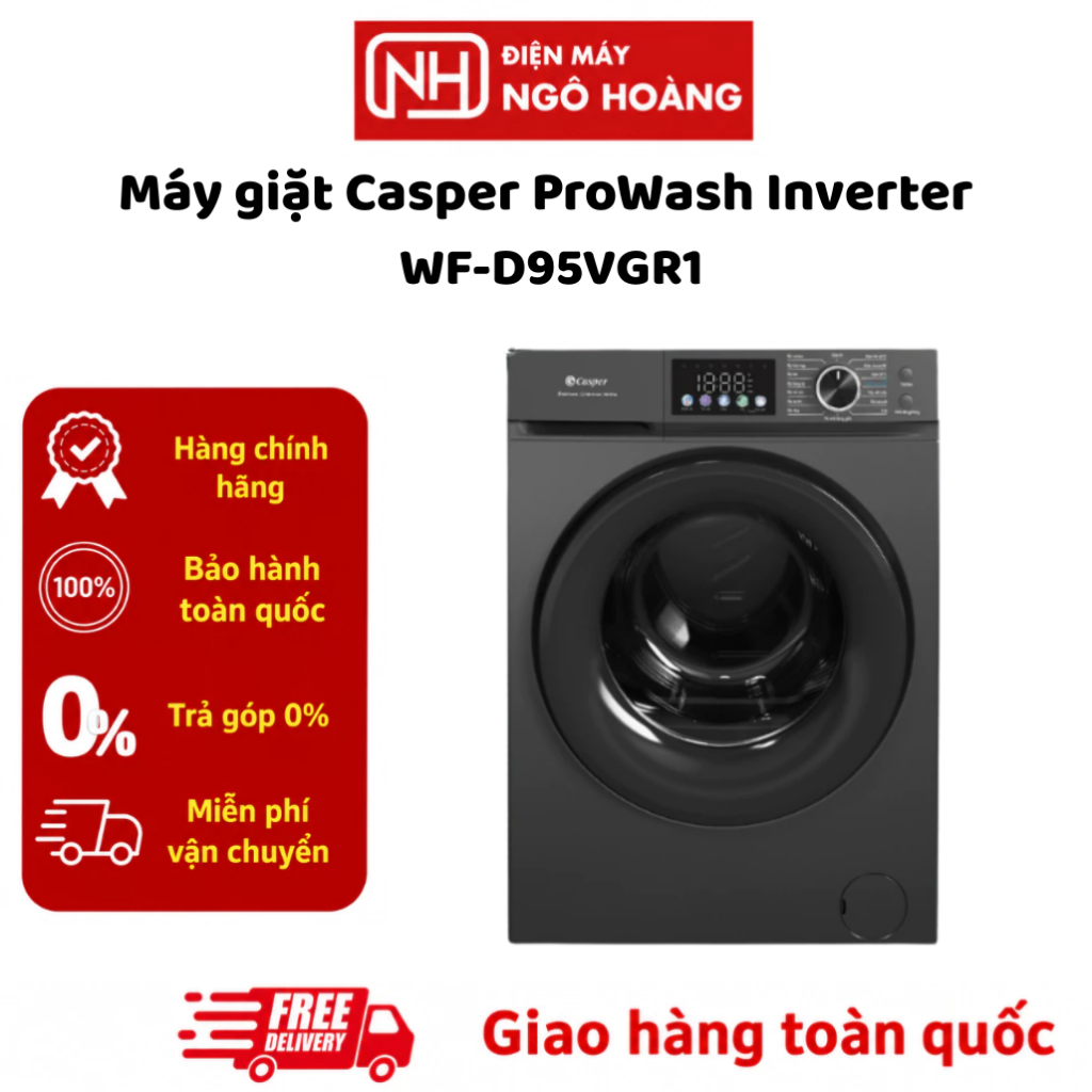 WF-D95VGR1 - Máy Giặt Casper ProWash Inverter 9.5 Kg WF-D95VGR1 Cửa Trước Chính Hãng