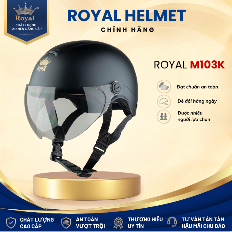 Mũ Bảo Hiểm 1/2 Royal M103K Có Kính Chắn Gió Chính Hãng - Nón Bảo Hiểm Nửa Đầu Nam Nữ