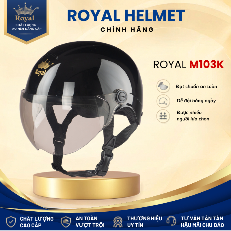 Mũ Bảo Hiểm Royal Có Kính M103K Chính Hãng Nam Nữ, Nón Bảo Hiểm Nửa Đầu Có Kính Bảo Hành 12 Tháng