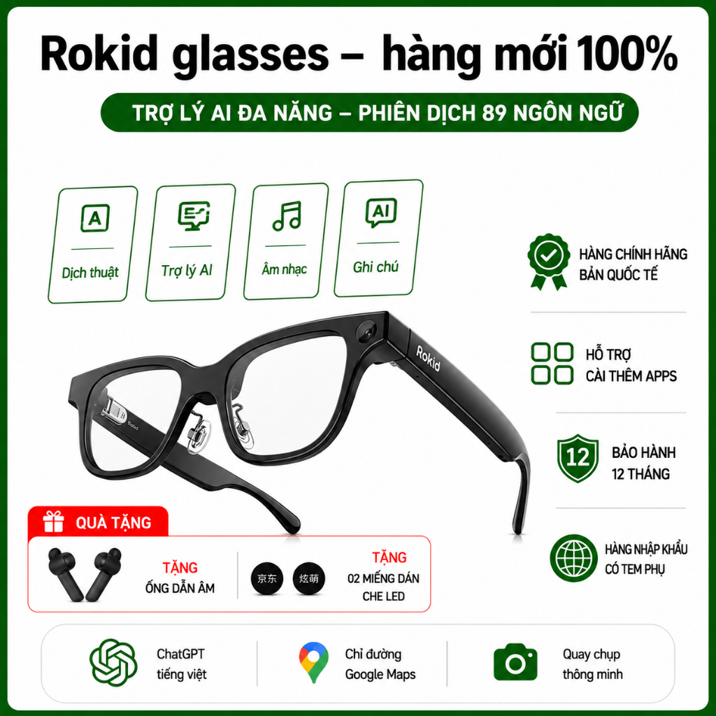 [TẶNG CHE LED] Kính Rokid Glasses RV101 BẢN QUỐC TẾ - Chatgpt tiếng Việt, phiên dịch 89 ngôn ngữ…