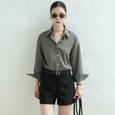 Áo sơ mi sọc nữ GILLEE dáng oversized, sơ mi form rộng vải kate lụa FAS366