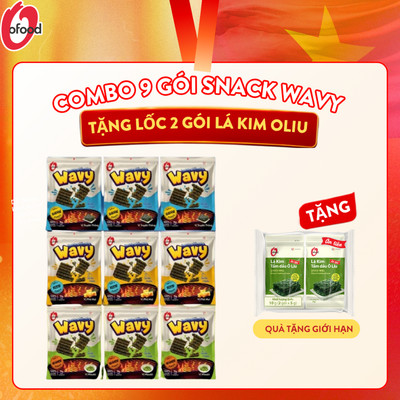 [Tặng lốc 2 lá kim ô liu] - Combo 9 gói Snack Rong biển nướng Wavy 8g O'Food  3 Vị wasabi, truyền thống, phô mai