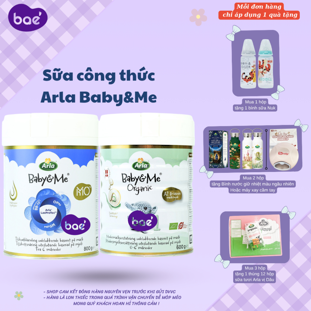 Sữa Arla Baby&Me HMO 800gr , Sữa Arla Baby&Me Organic A2 600gr số 1, 2, 3 - Bae Center
