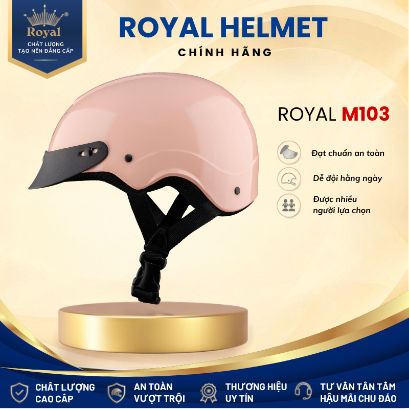 Mũ Bảo Hiểm Royal Nửa Đầu M103 Chính Hãng Hợp Nam Nữ, Nón Bảo Hiểm Nửa Đầu Gọn Nhẹ