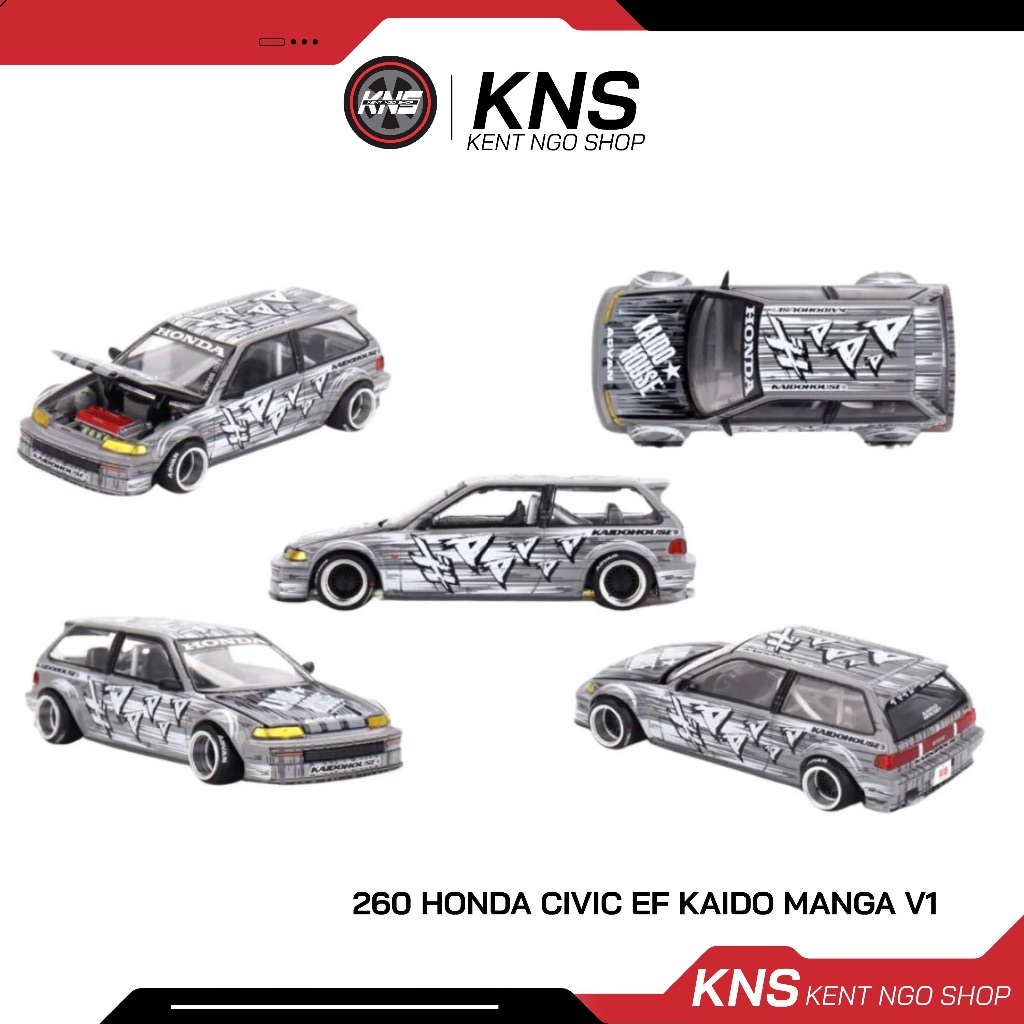 Xe mô hình tỷ lệ 1/64 mô phỏng ô tô Kaido House 260 Honda Civic EF Kaido Manga V1 - KentNgoShop