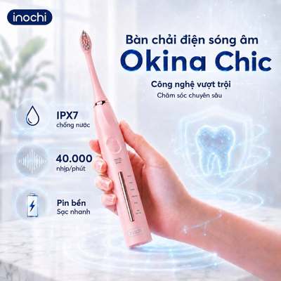 Bàn chải điện sóng âm Okina -Pin 2000mAh-5 chế độ chuyên sâu - Công nghệ Sonic độc quyền, Trắng răng