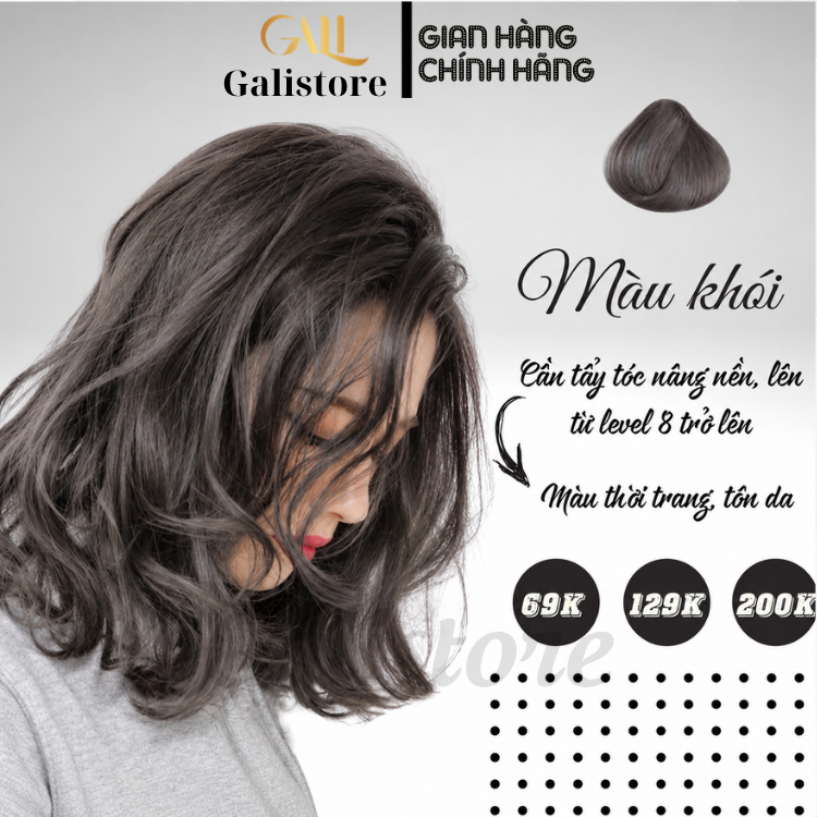 Thuốc nhuộm tóc màu khói + tặng kèm oxy trợ dưỡng Galistore