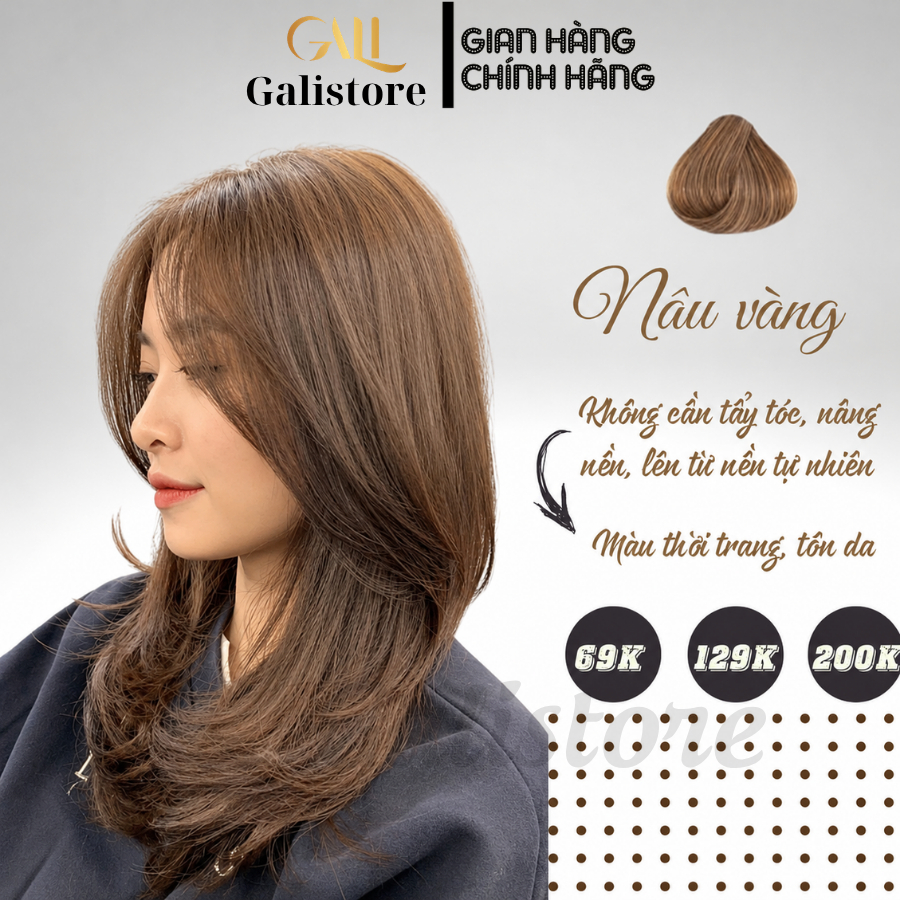 Thuốc nhuộm tóc màu vàng nâu+ tặng kèm oxy trợ dưỡng Galistore