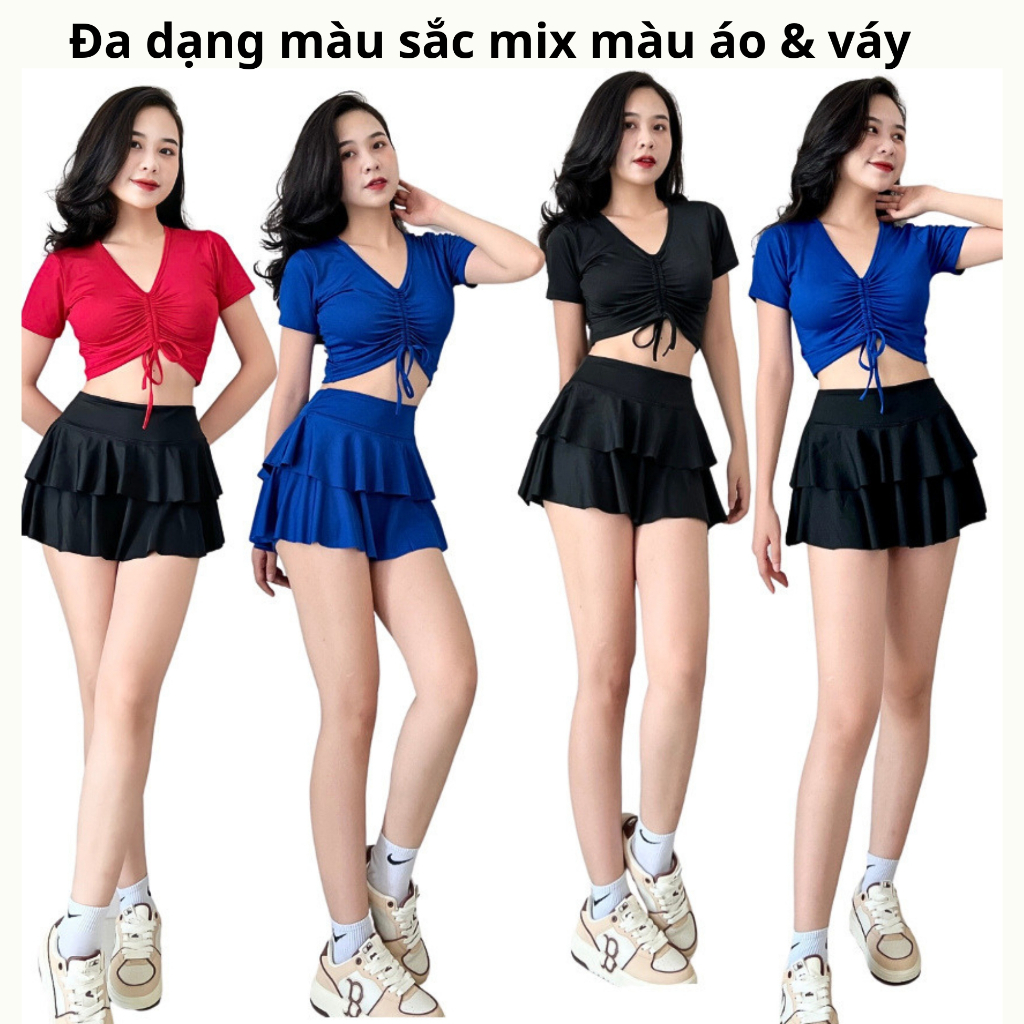 Bikini 2 mảnh đồ bơi đi biển, Yoga, Aerobic,Gym áo tắm dây rút ngực váy xoè 2 tầng nhiều màu | BigBuy360 - bigbuy360.vn