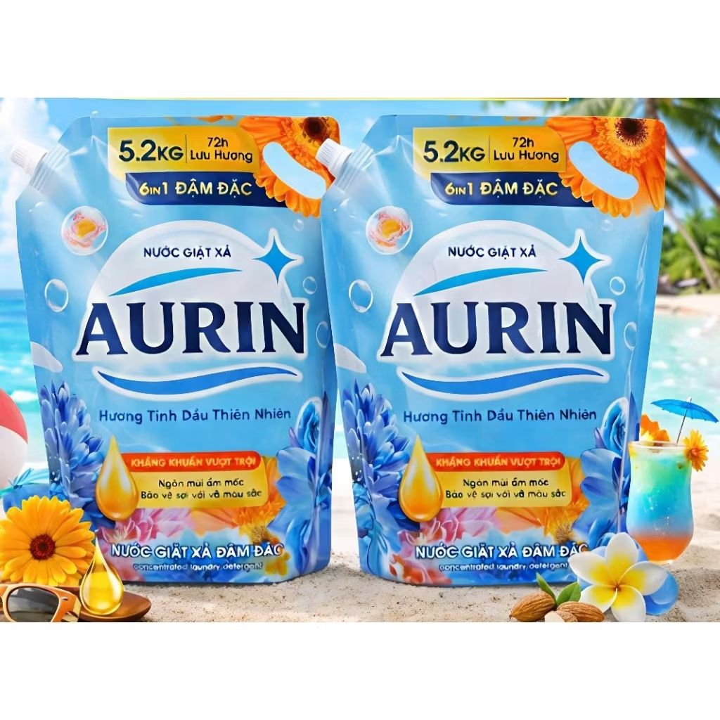 [Thùng 5,2kg] Nước Giặt Xả AURIN Đậm Đặc Siêu Tiết Kiệm Lưu Hương Thơm Lâu