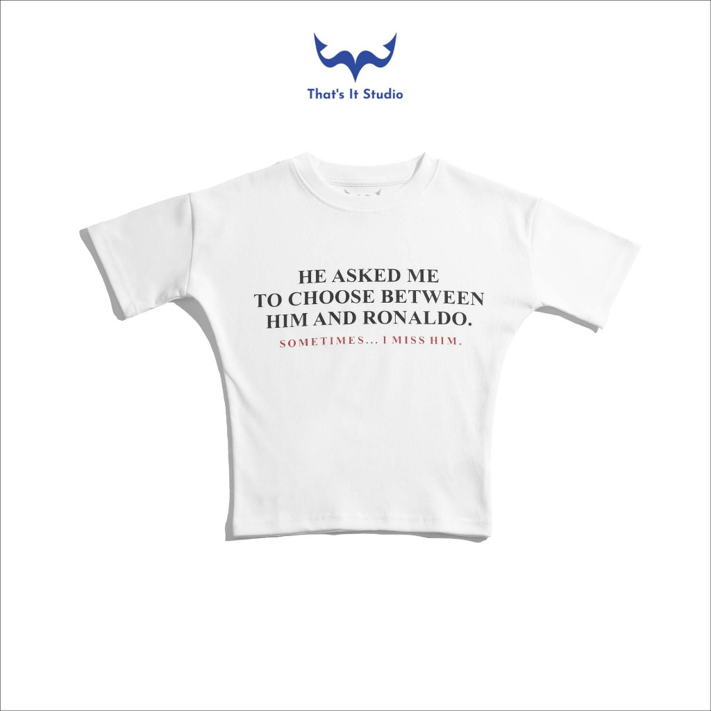 Áo Baby Tee Nữ That's It HE ASKED ME Form Ôm Cotton Co Giãn - White / Blue Tiffany | Thatsit Studio