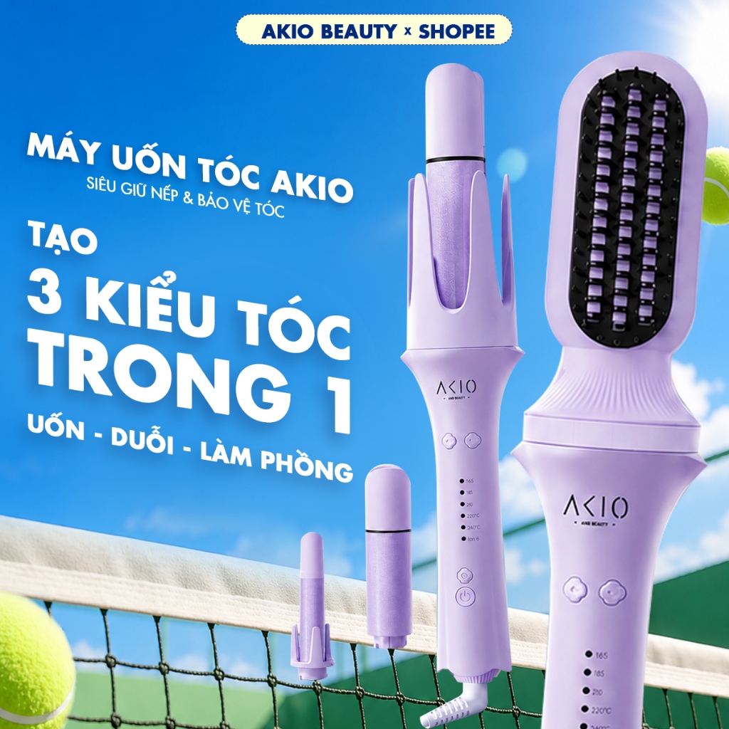 Máy uốn tóc xoăn tự động AKIO BEAUTY 3 trục thay đổi đường kính uốn 28mm, 32mm 40mm và 1 đầu lược