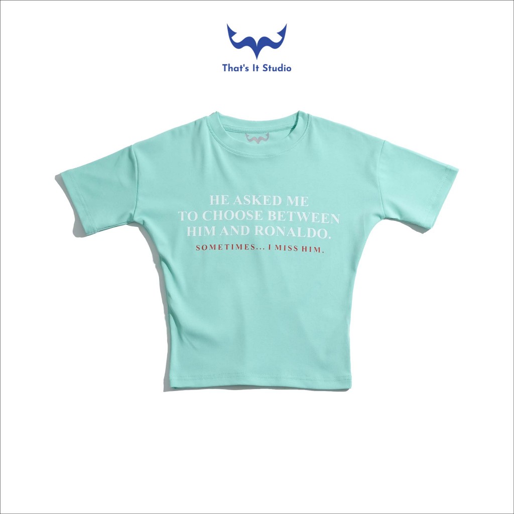 Áo Baby Tee Nữ That's It HE ASKED ME Form Ôm Cotton Co Giãn -  Blue Tiffany | Thatsit Studio
