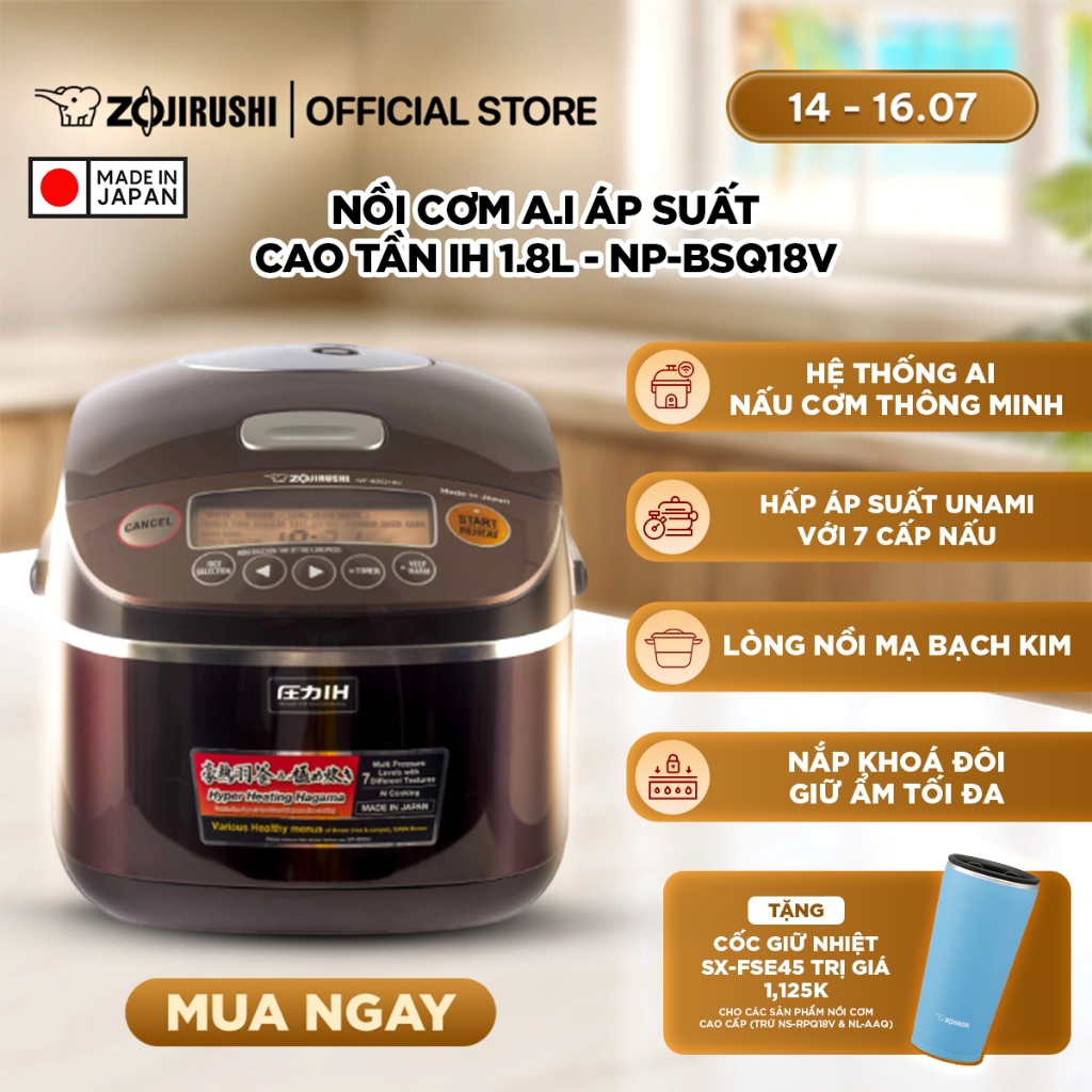 [H2] Nồi Cơm Điện Áp Suất Cao Tần Nhật Bản Zojirushi Cao Cấp - Hệ Thống AI Thông Minh, Dung tích 1.8