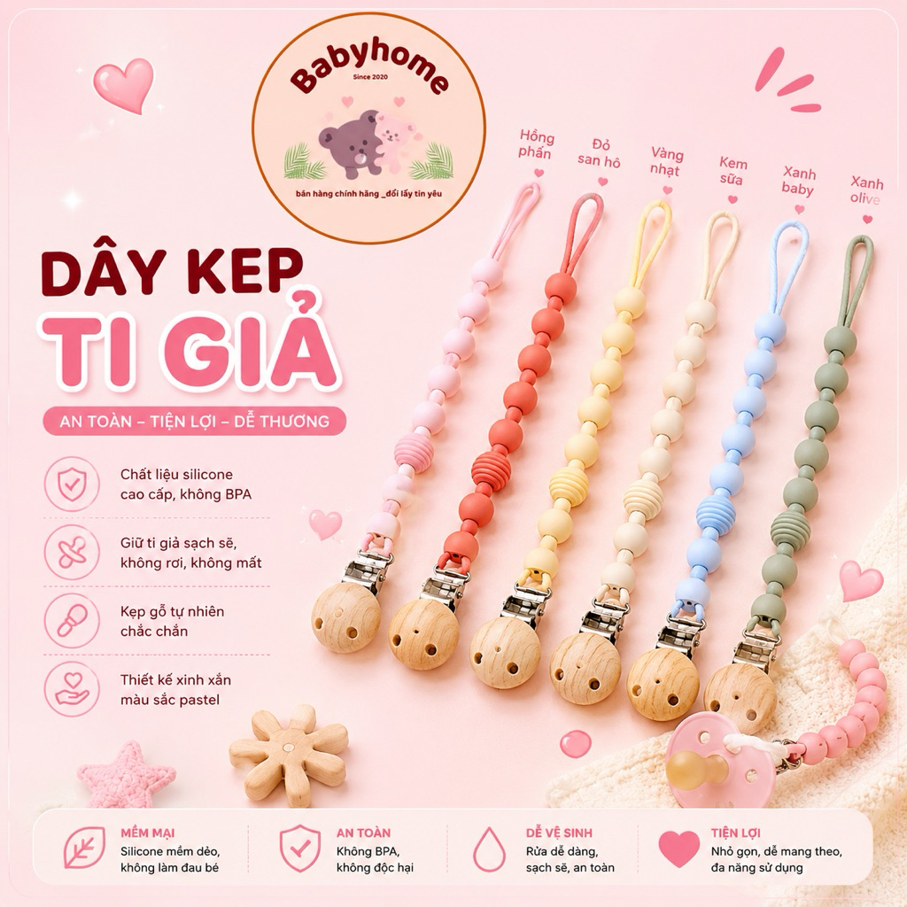 Dây đeo kẹp bằng silicon cấp thực phẩm an toàn không chứa BPA BABYHOME