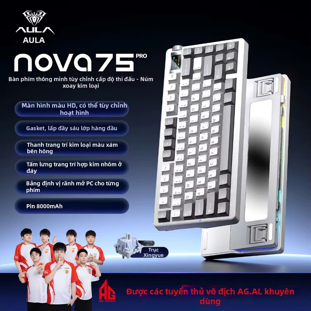 Bàn Phím Cơ không dây AULA NOVA75 pro, F75, S75 Pro 3 Modes Núm Xoay Led RGB Full Foam - EA Gear
