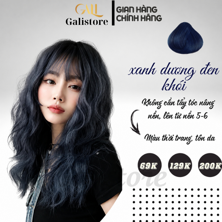 Thuốc nhuộm tóc XANH DƯƠNG ĐEN KHÓI tặng kèm oxy trợ dưỡng không cần thuốc tẩy tóc Galistore, Galist
