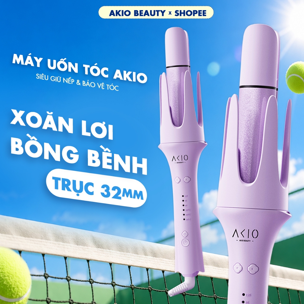 Máy uốn tóc xoăn tự động AKIO BEAUTY chất liệu gốm sứ đường kính uốn 32mm