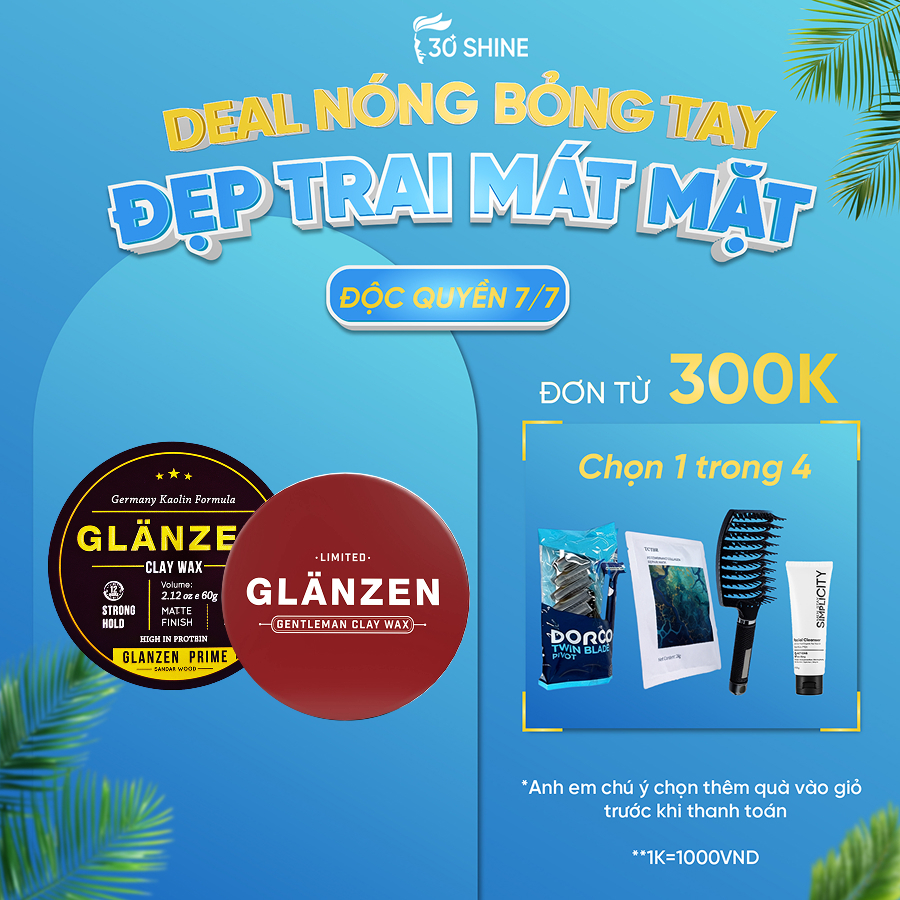 Sáp vuốt tóc nam GLANZEN 30Shine phân phối chính hãng 60g tạo kiểu cực chất không bóng giữ nếp 24h