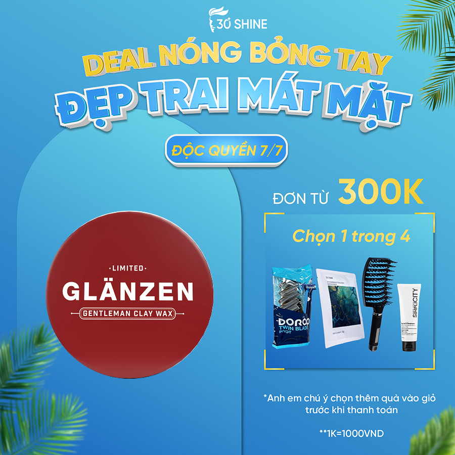 Sáp vuốt tóc Glanzen Limited 30Shine phân phối chính hãng 60g tạo kiểu,không bóng,giữ nếp 24h