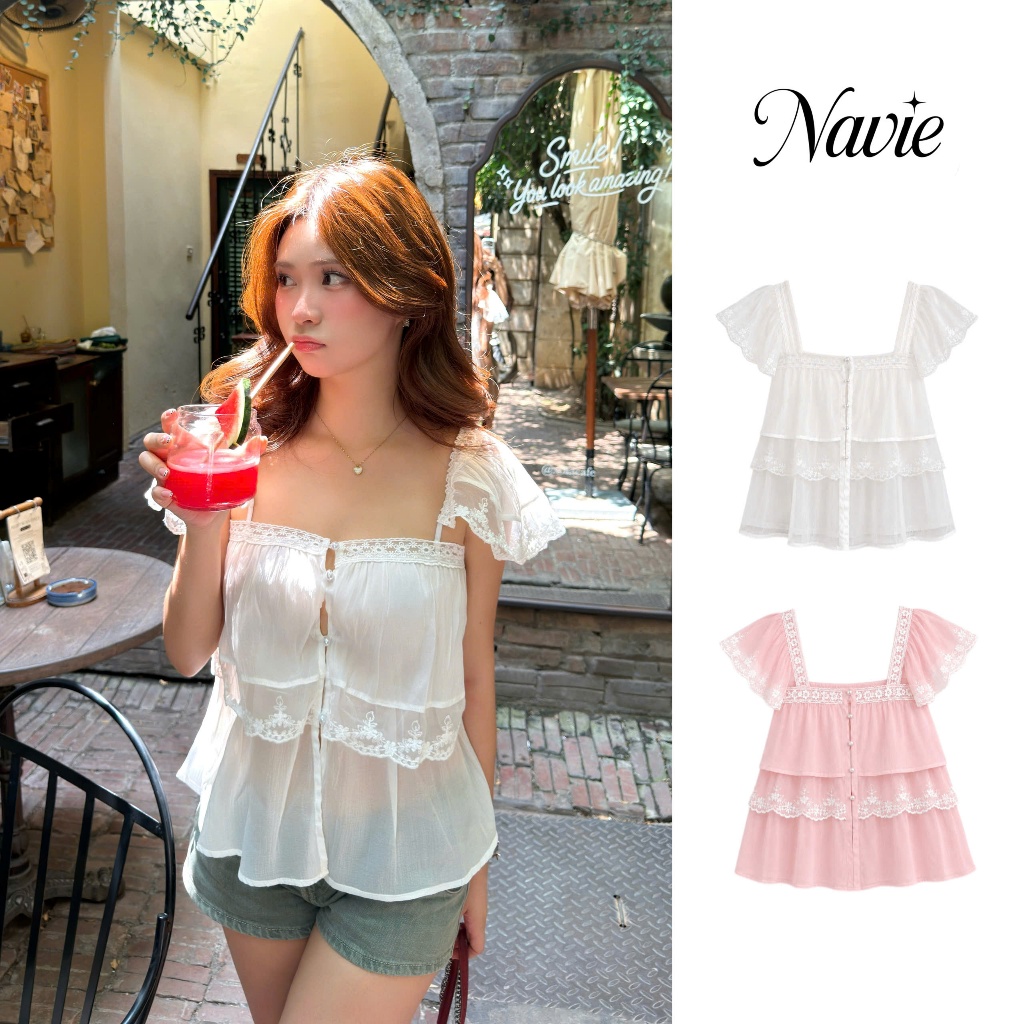 NAVIE - Áo babydoll voan ren DOTIE tầng tiểu thư thời trang nữ