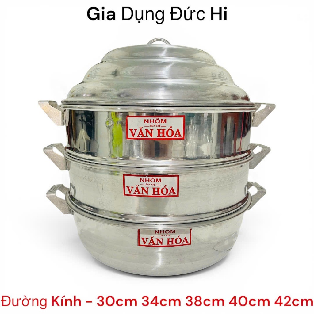 Nồi Hấp 3 Tầng Cao Cấp Thành Đạt Đủ Size 30cm 34cm 38cm 40cm 42cm - Có Vỉ Lỗ Nhỏ Xửng Nhôm Dày Dặn