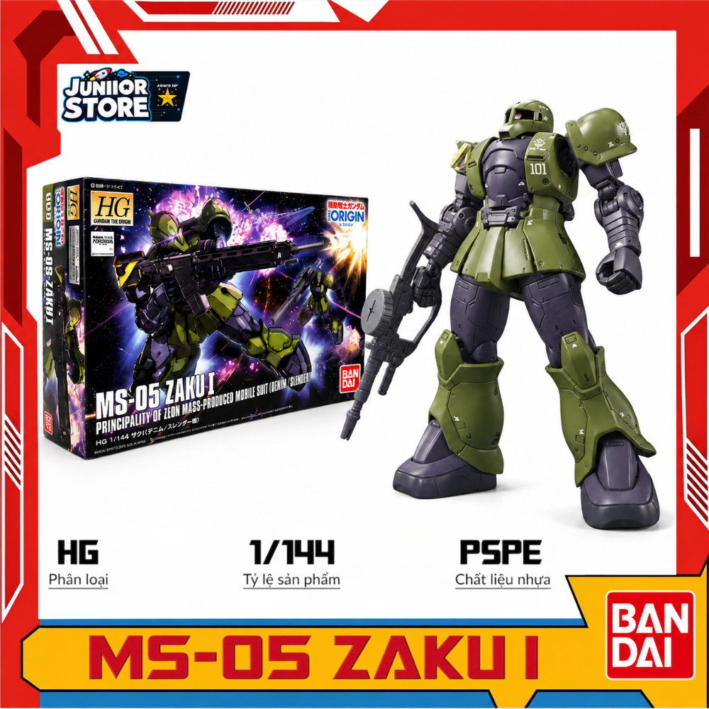Mô Hình Lắp Ráp MS-05 ZAKU I HG 1/144 Kèm Súng Và Rìu, Chiến Binh Giáp Xanh Trưng Bày Sưu Tầm