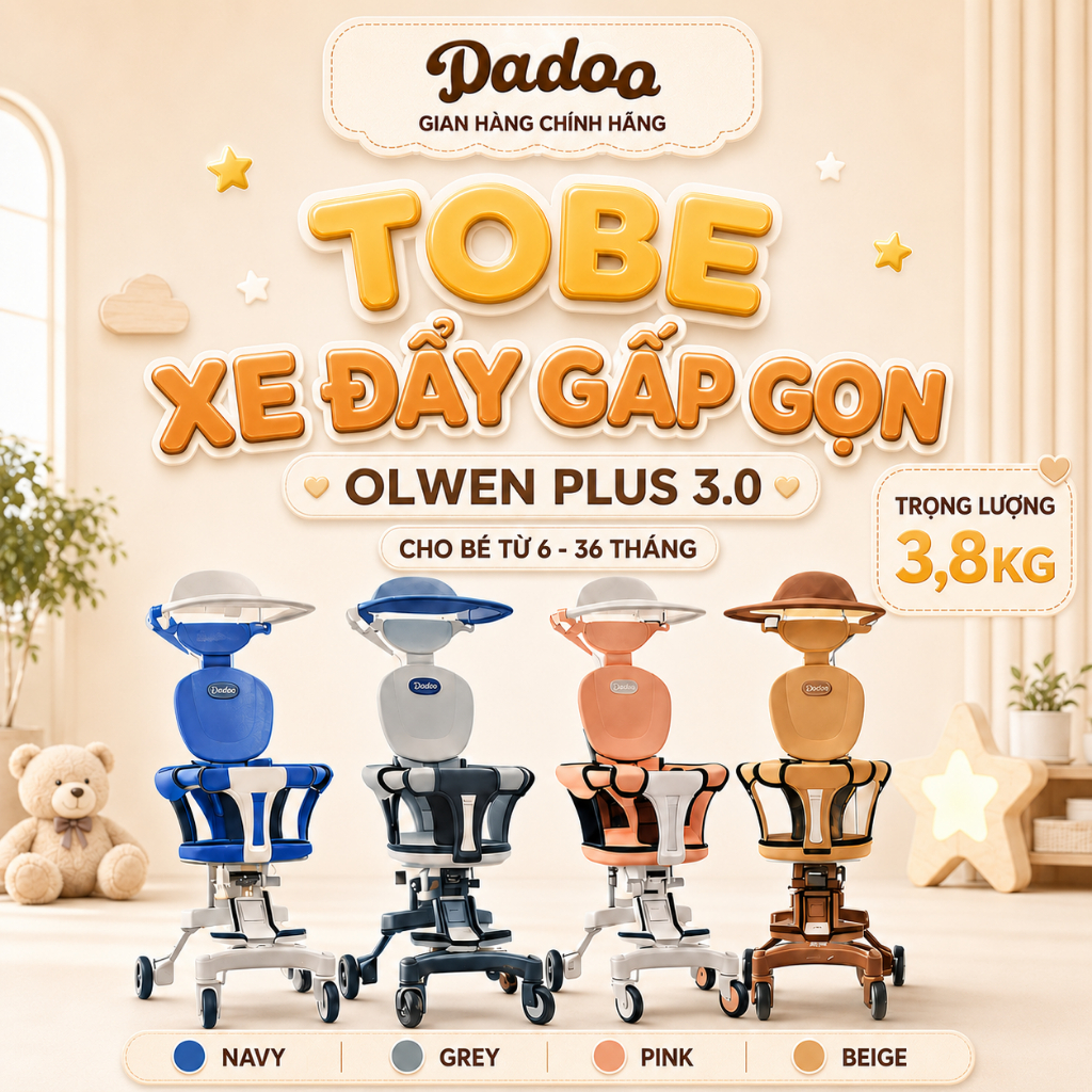 Xe Đẩy Gấp Gọn OLWEN PLUS TOBE Có Đệm Mái Che Chịu Tải Trọng đến 25kg cho bé Từ 6 tháng