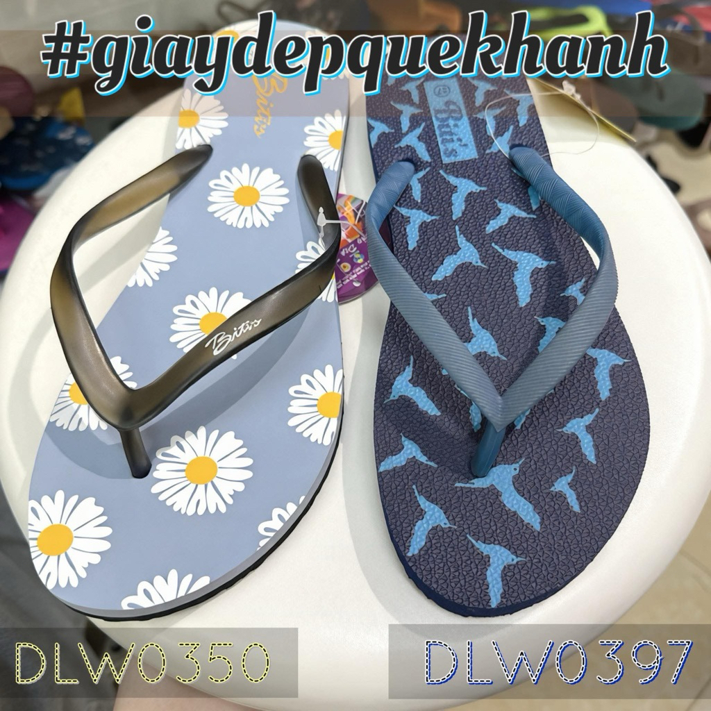 Dép kẹp lào nữ Biti’s DLW0350 hoa cúc daisy nền xám | DLW0397 chim hải âu xanh trời (35-39)