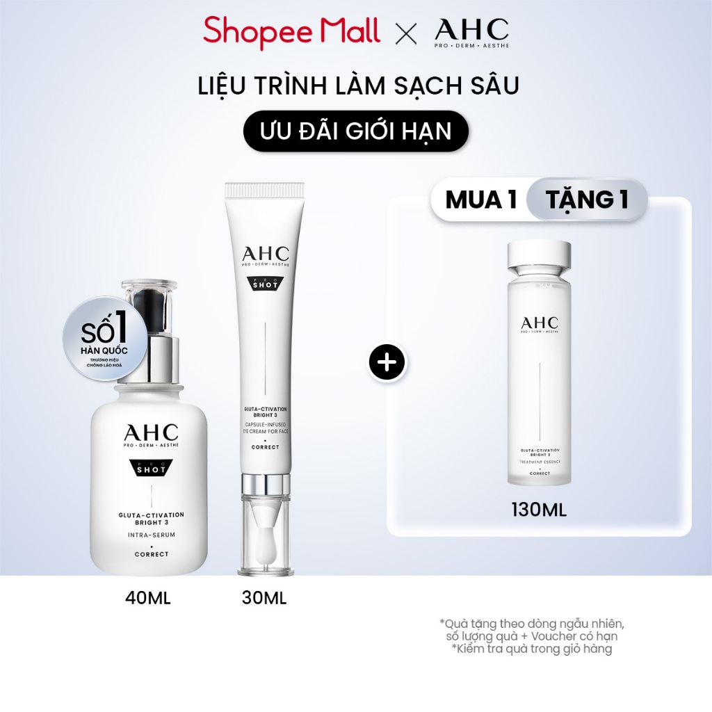 Bộ đôi Tinh chất Serum AHC (40ML) + Kem mắt cho mặt mờ nám sáng da AHC (30ML) PROSHOT GLUTA-CTIVATIO