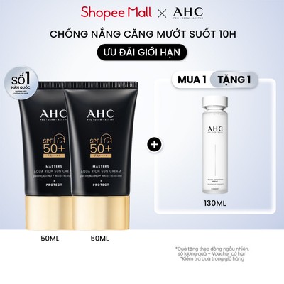 Bộ đôi Kem chống nắng AHC phổ rộng 400nm căng mướt da chuẩn Hàn (50 ml x2) Masters Aqua Rich Sun Cream