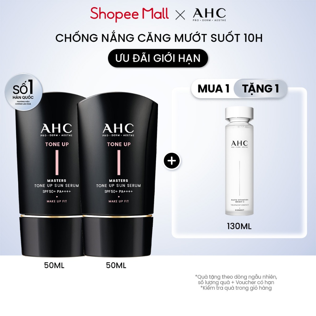 [Hàng mới về] Bộ đôi Serum Chống Nắng Hiệu Chỉnh Sắc Da, Nâng Tone Chuẩn Hàn (50 ml x 2) AHC MASTERS TONE UP SUN SERUM