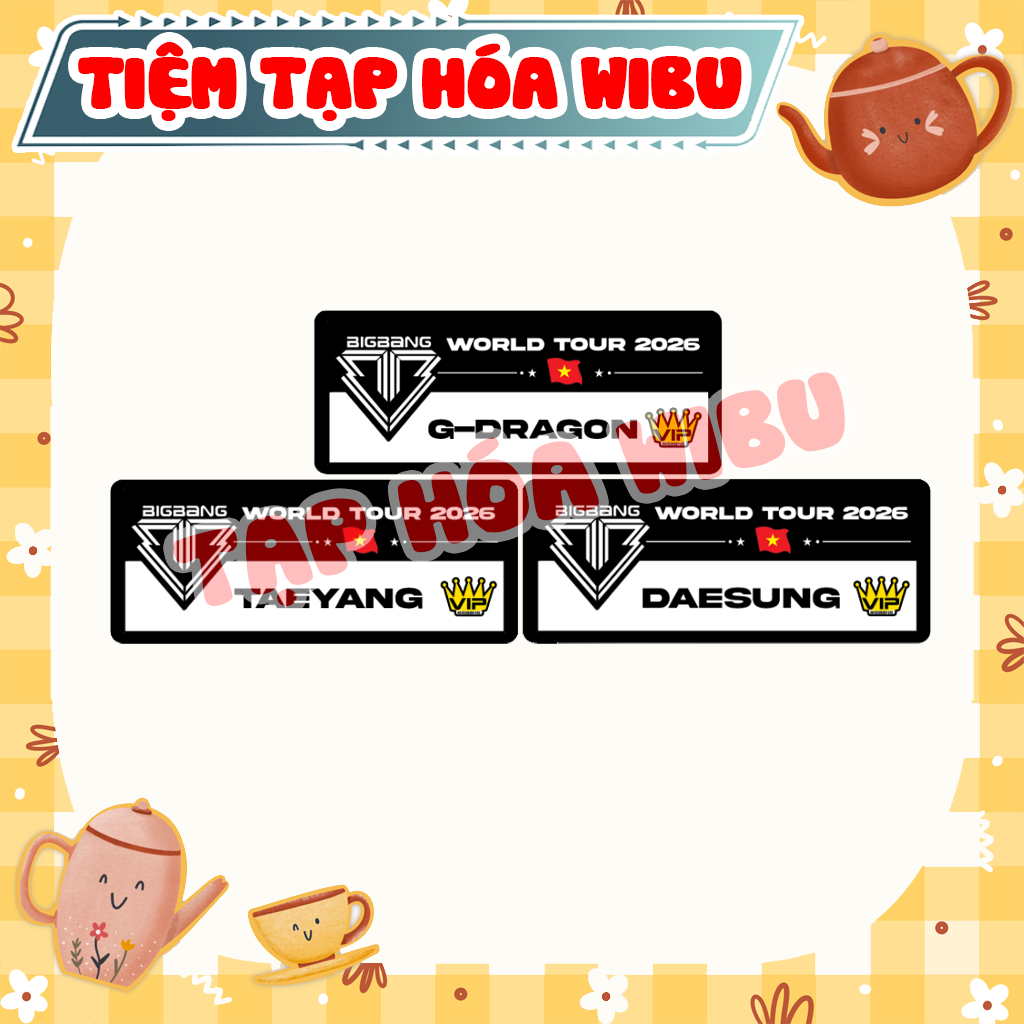 Bảng tên BigBang World Tour 2026 Gdragon Taeyang Daesung Tặng Kèm Ghim Cài Áo Huy Hiệu Túi Xách Có K