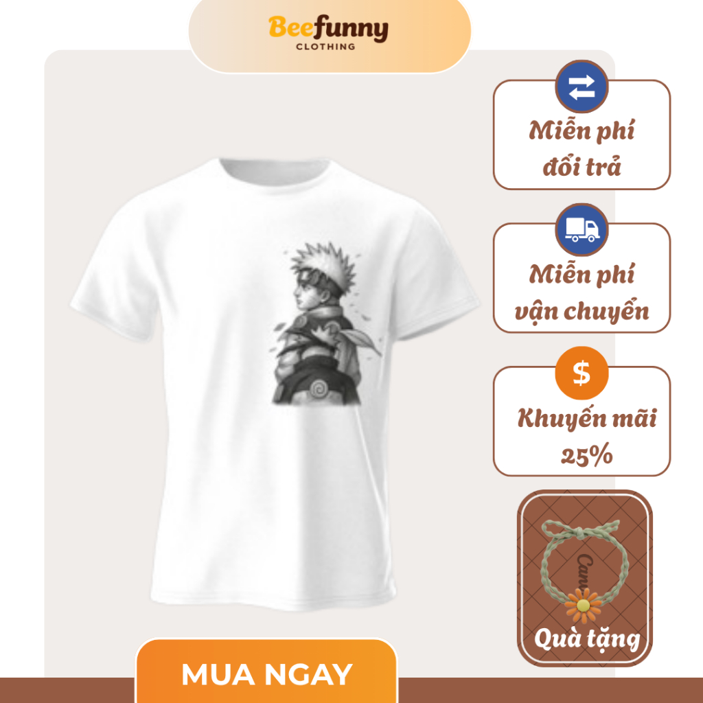 Áo Thun Beefunny Clothing "NINJA SPIRIT" - Áo Phông Unisex Cotton 100% Màu Trắng In Graphic Anime Ni