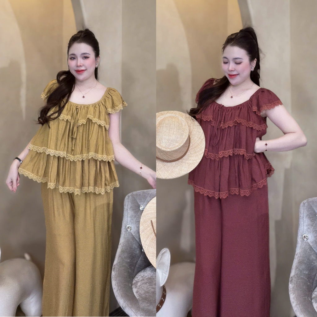 SK150 Set kiểu áo tâng quần dài, chất liệu tằm mịn mặc thoáng mát có size đến 80kg