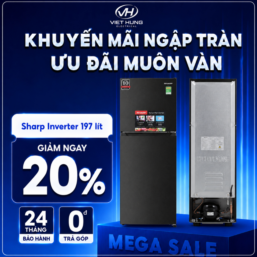 Tủ lạnh Sharp Inverter 197 lít SJ-X215V-DG