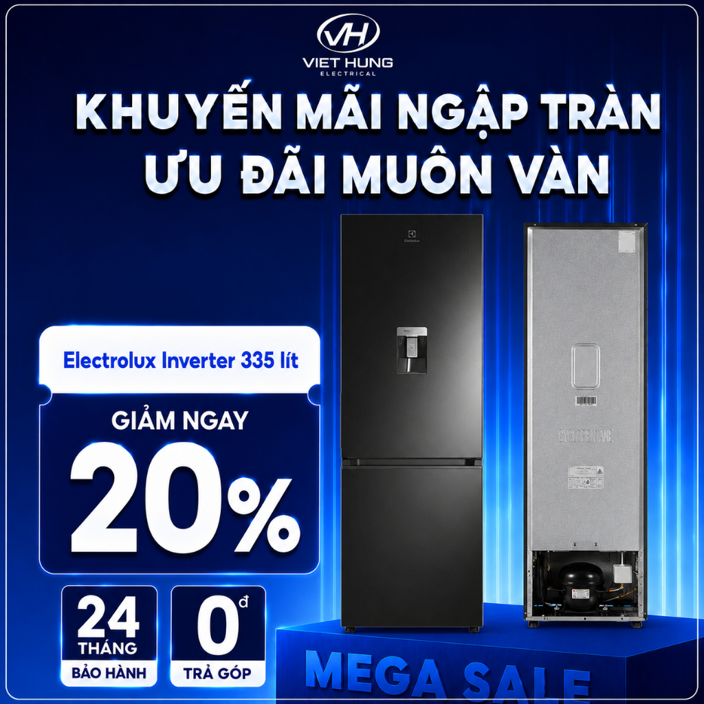 Tủ lạnh Electrolux Inverter 335 lít EBB3742M-H