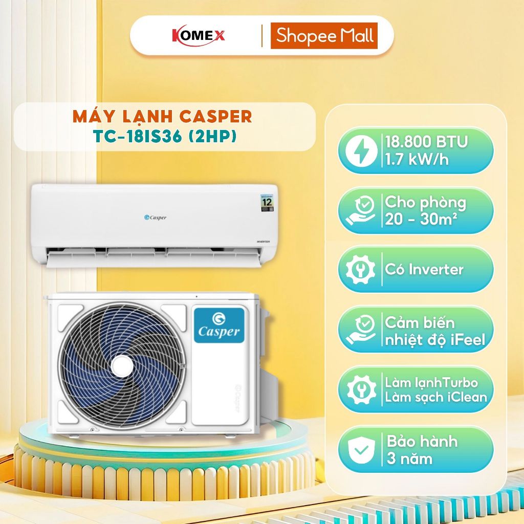 [Inverter] Máy lạnh Casper Inverter 1 chiều TC-18IS36 (2HP)/ TC-24IS36 (2.5HP) , Làm lạnh nhanh, Tur