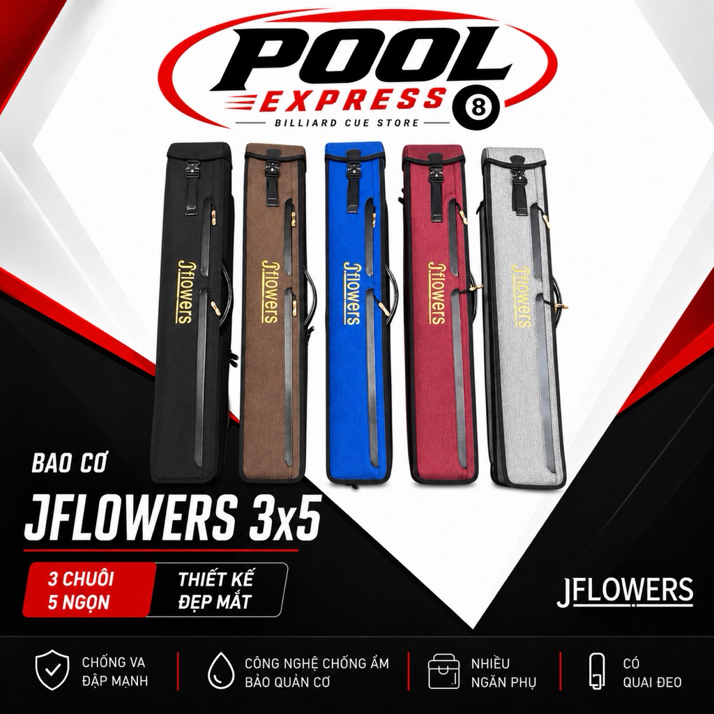 Bao gậy bi-a, Bao đựng cơ Bida Jflowers 3x5 [Chính hãng]