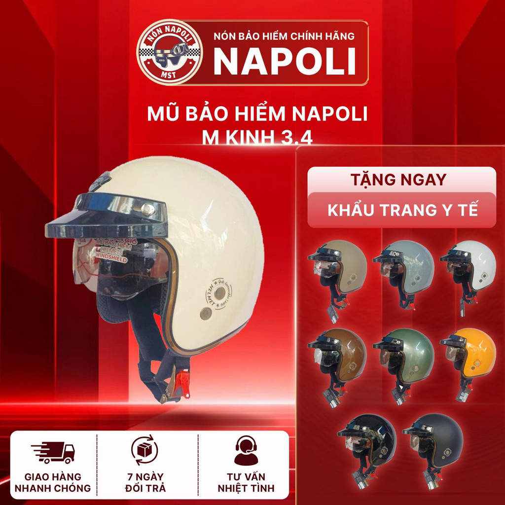 Mũ bảo hiểm Napoli kính âm 3/4