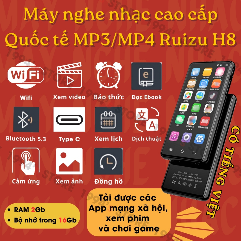 Bản 2026 Ruizu H8 Máy Nghe Nhạc cap cấp Quốc tế MP3/MP4/MP5 - Có Tiếng Việt - WiFi, Bluetooth - Lướt