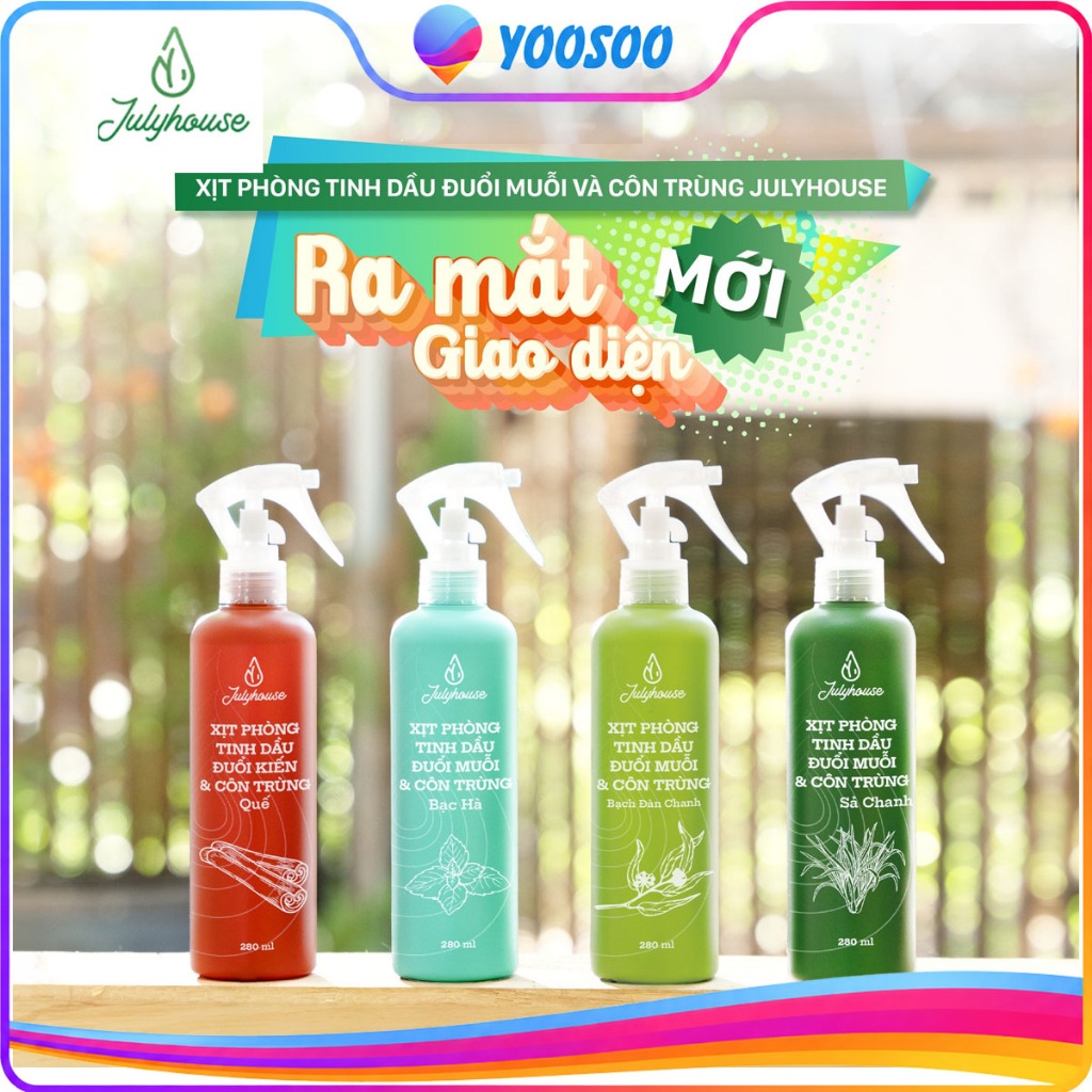 Bộ 02 Bình Xịt Phòng Đuổi Muỗi 280mL Tinh Dầu Sả Chanh, Bạc Hà, Quế - JULYHOUSE - YOOSOO