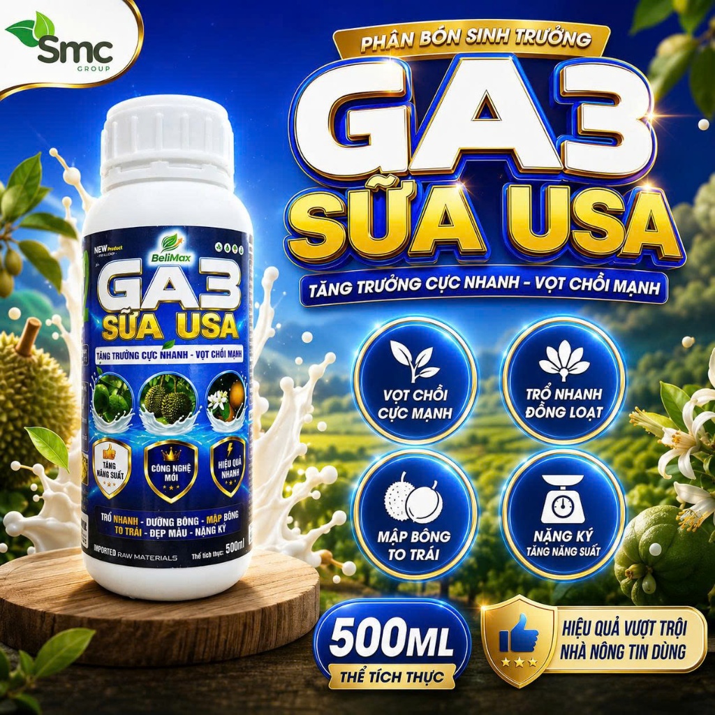 Phân bón GA3 Sữa USA 500ml, phân bón sinh học ga3 sữa, kích thích đâm chồi, đẻ nhanh, ra rễ, phì trá