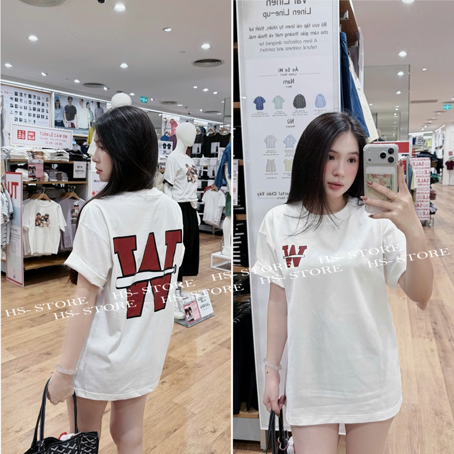 Áo thun chữ WW chất liệu cotton unisex nam nữ Hs_store from rộng tay lỡ